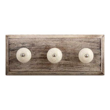 Cream Crackle Ceramic Wooden Hooks